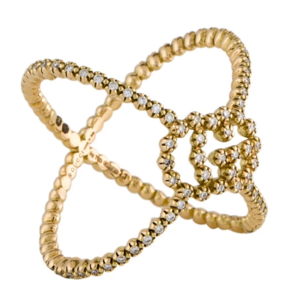 NIB Gucci 18K Diamond GG Running X Ring Size 6